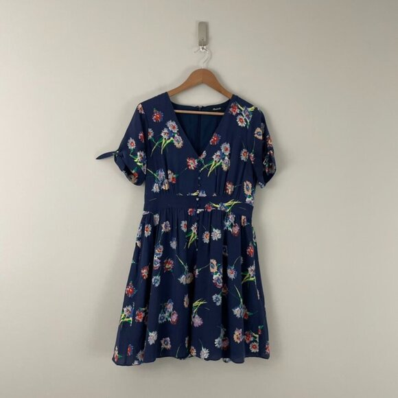 Madewell Silk Floral Button-Front Tie-Sleeve Retro Dress Size 6 - Picture 1 of 7